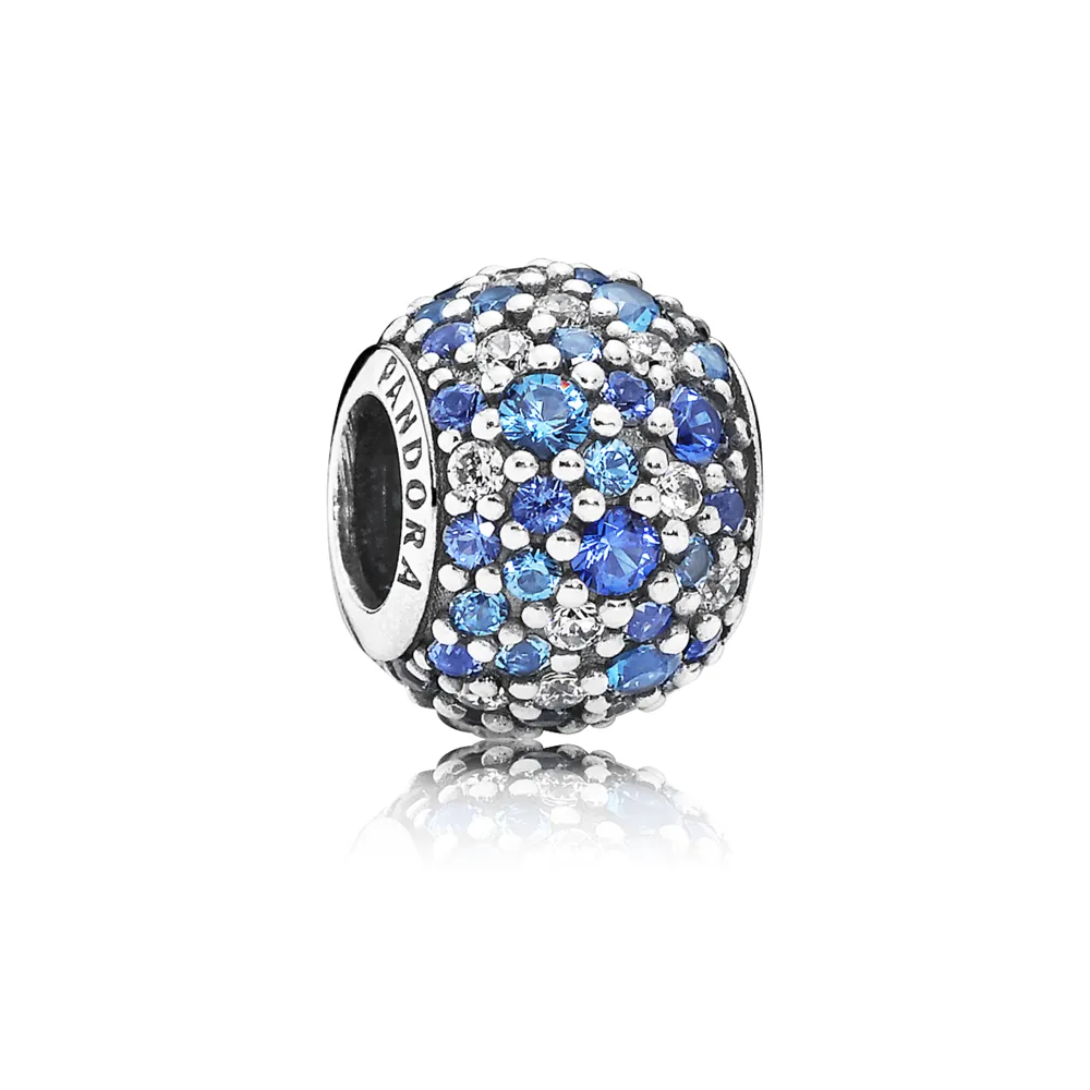 talisman pavé din argint 925 cu zirconiu cubic transparent şi cristal albastru pandora