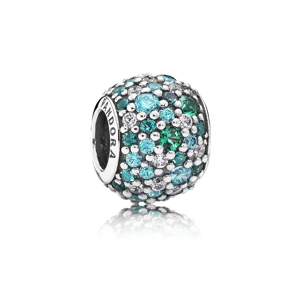 talisman pavé din argint 925 cu zirconiu cubic în diferite nuanţe de verde şi cristal verde pandora