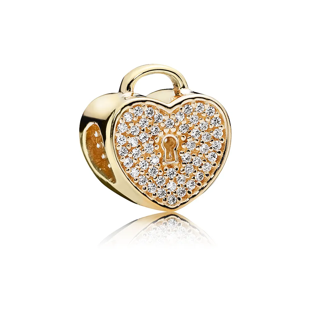 Talisman pavé Inimă cu lacăt, din aur de 14k şi zirconiu cubic -