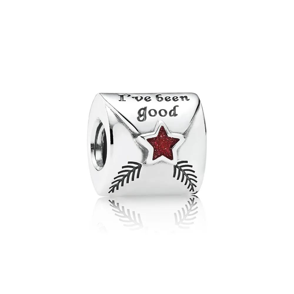 talisman scrisoare către moş crăciun din argint 925 şi email roşu pandora
