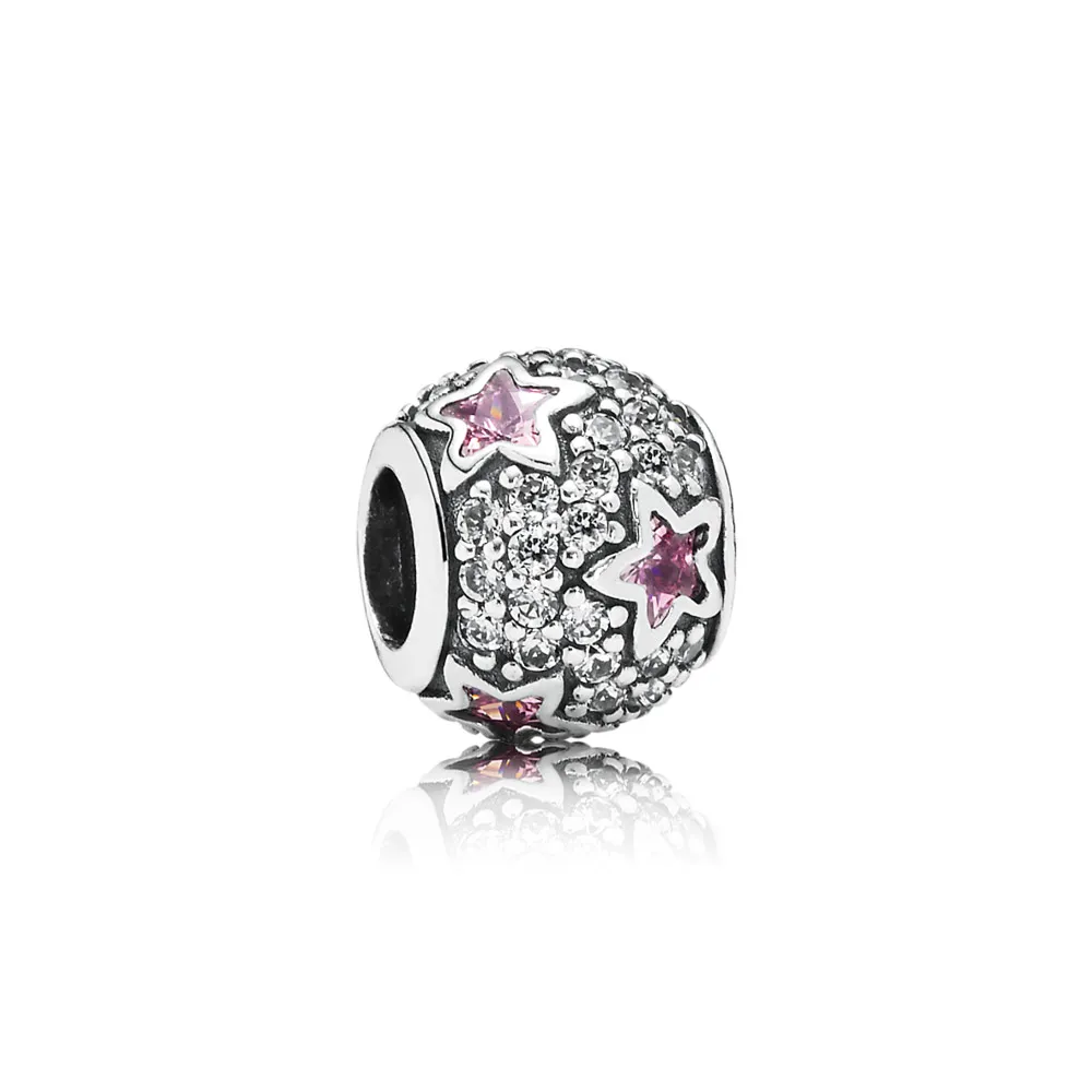 talisman stea pavé din argint 925 cu zirconiu cubic transparent şi roz pandora