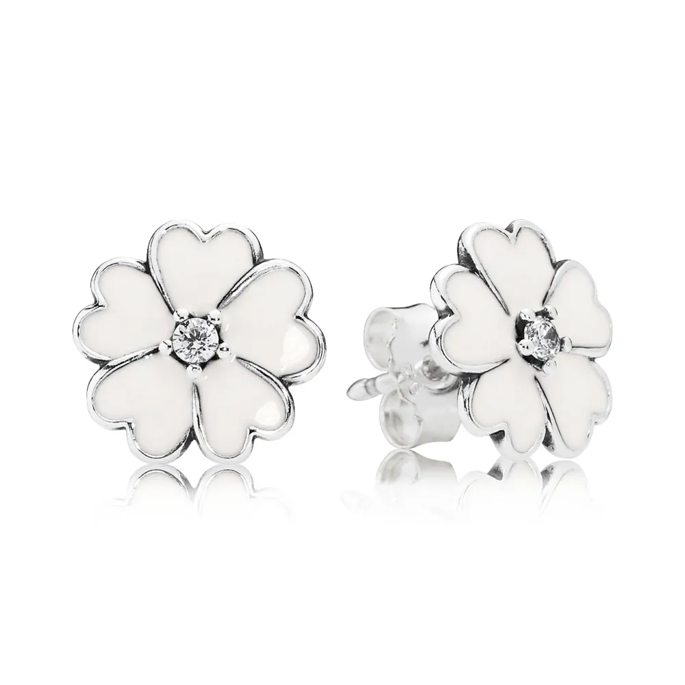 cercei cu flori din argint 925 zirconiu cubic şi email alb 290569en12 cercei pandora