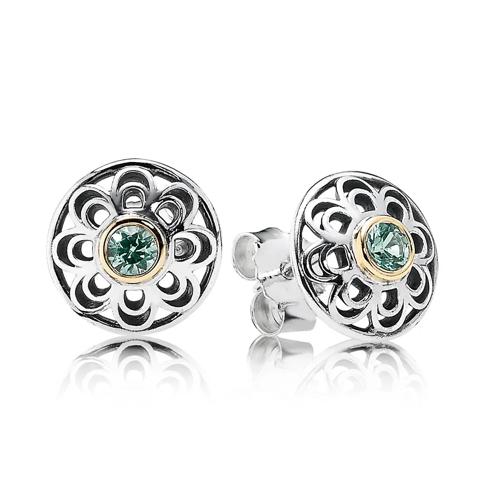 cercei din argint şi aur de 14k cu spinel sintetic verde 290542ssg cercei pandora