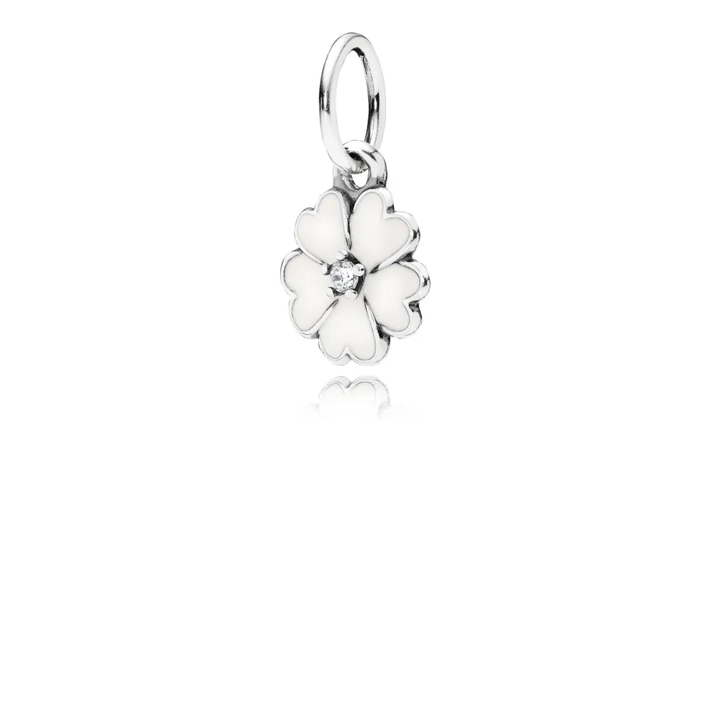 pandantiv cu floare din argint 925 zirconiu cubic şi email alb pandora