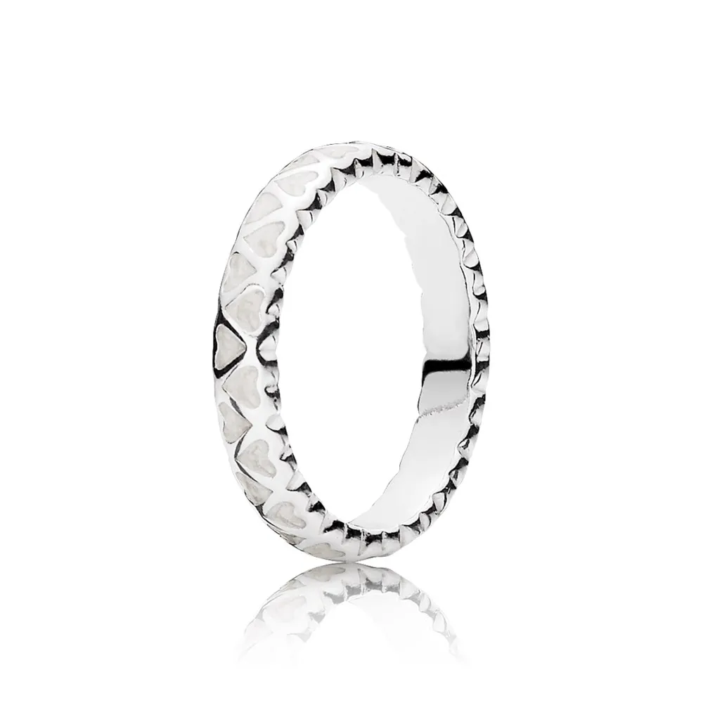 Heart silver ring with silver enamel - 190975EN23 - Inele PANDOR