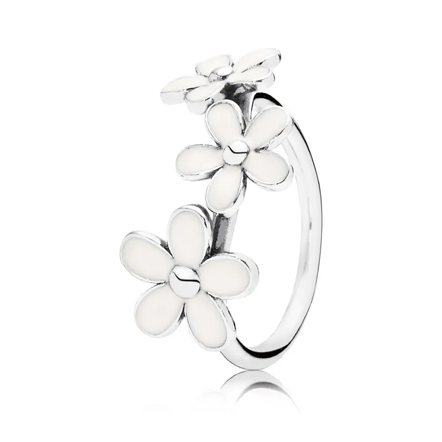 inel din argint 925 cu margarete din email alb 190900en12 inele pandora