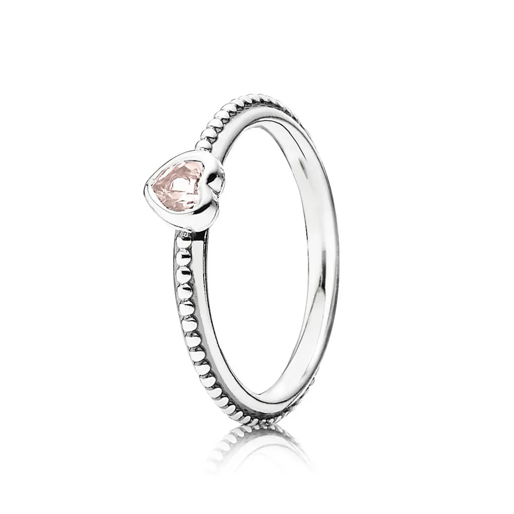 Inel din argint 925 cu safir sintetic roz, în formă de inimă - 1