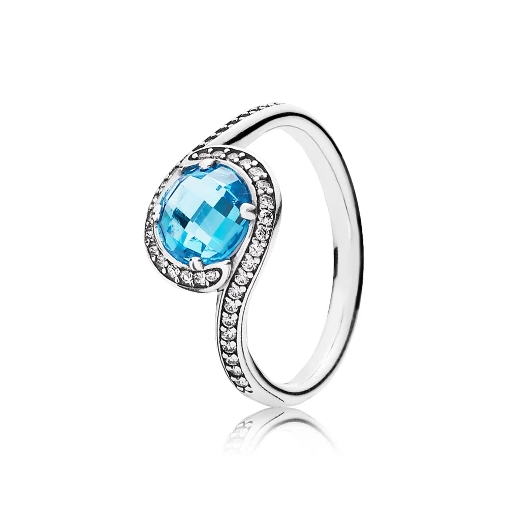 Silver ring with sky blue crystal and clear cubic zirconia - 190