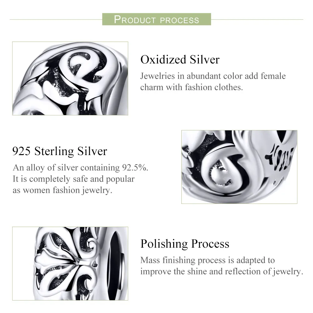 Talisman de tip distanțier Tip Pandora cu Floare de epocă din argint - SCC1139