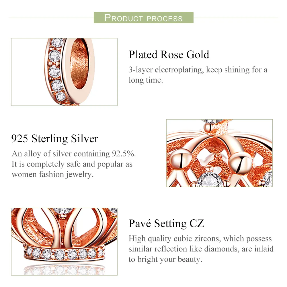 Talisman pandantiv Tip Pandora cu Coroana Regală din aur rose - SCC1121