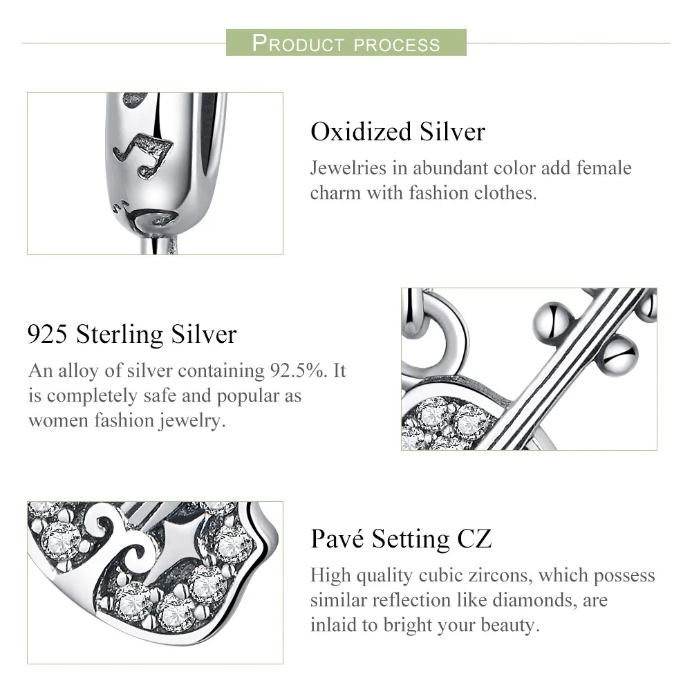 Talisman pandantiv Tip Pandora cu Pavé Vioara din argint - SCC1078