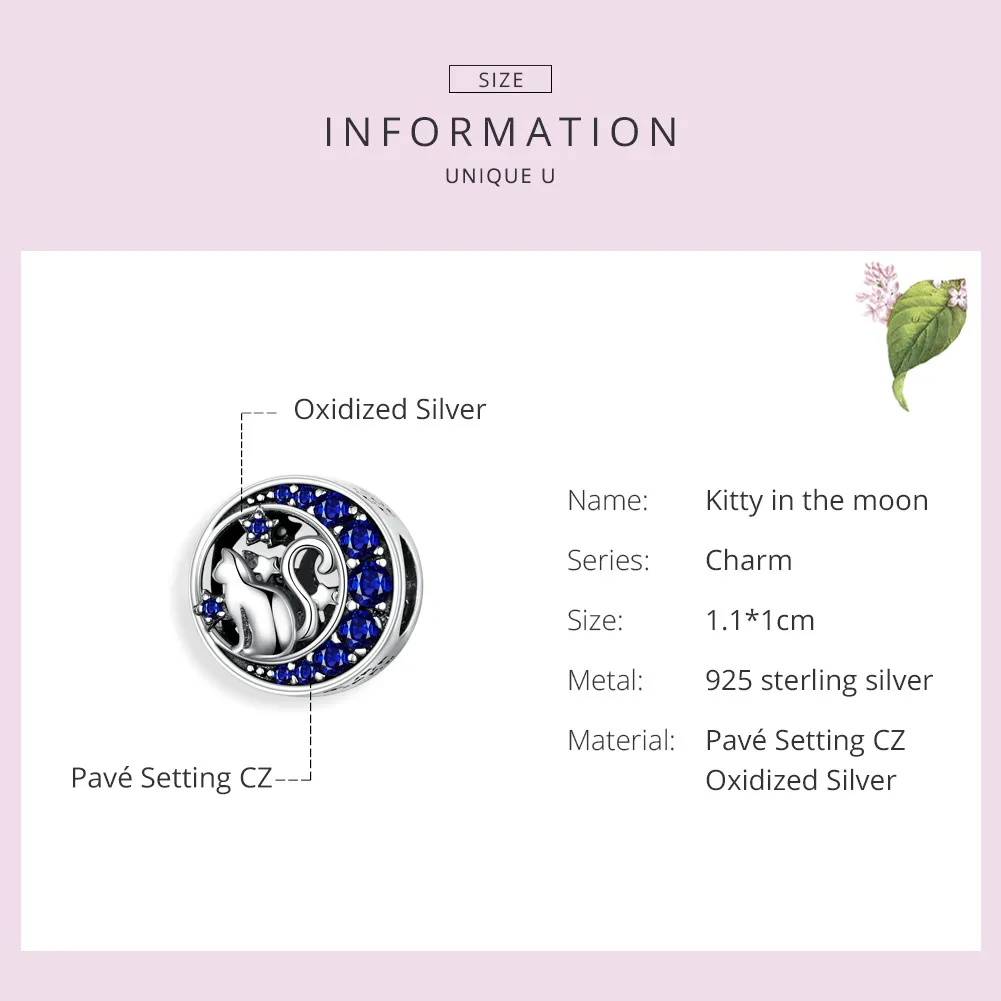 Talisman Tip Pandora Pisicuță în lună din argint - SCC1204