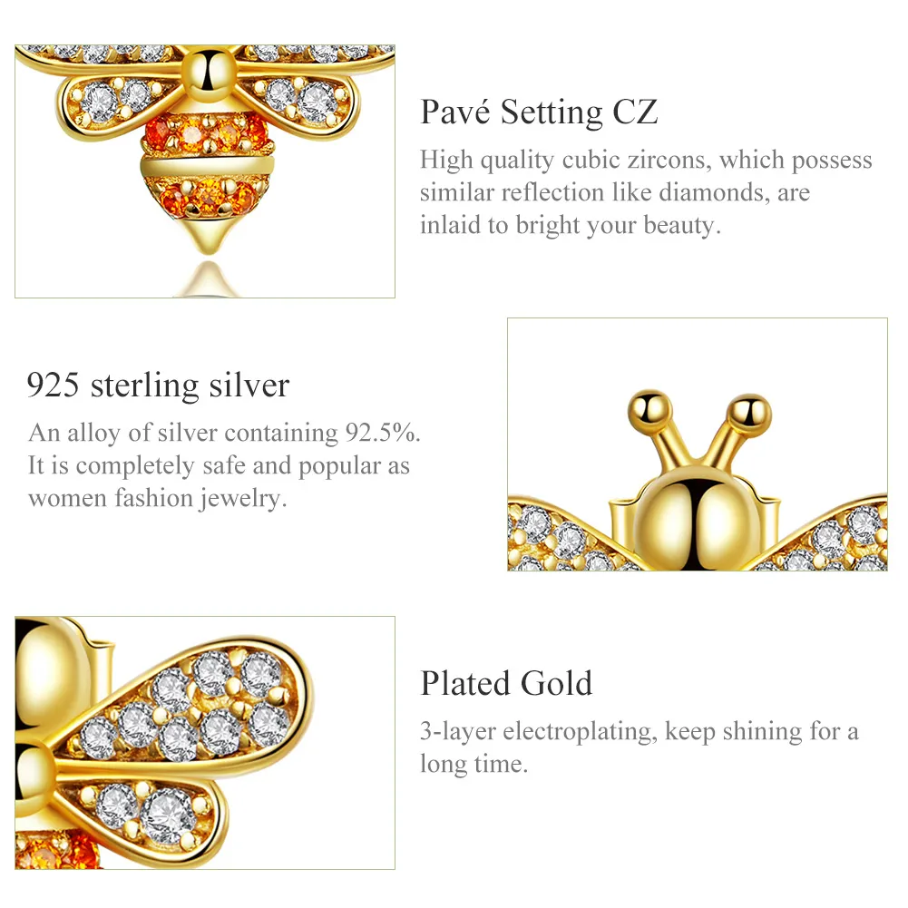 Cercei Tip Pandora cu Albină placat cu aur de 14 k - SCE344-B