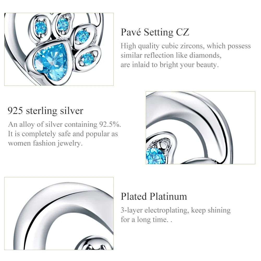 Cercei Tip Pandora cu Imprimare labe din argint - SCE654