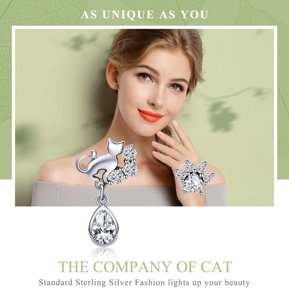 Cercei Tip Pandora cu Pisici de pisică din argint - SCE424
