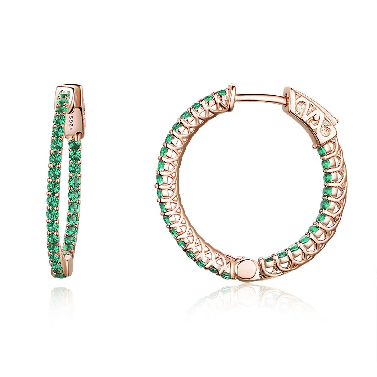 Cercei rotunzi Tip Pandora cu Stil verde din aur rose - SCE511
