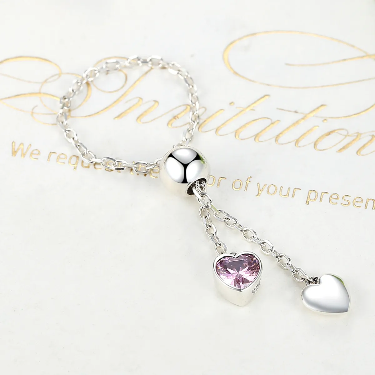 Inel Tip Pandora cu Inima roz din argint - SCR015